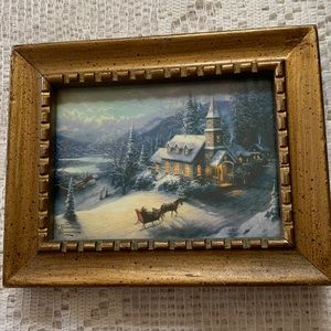 VINTAGE THOMAS KINKADE “SUNDAY EVENING SLEIGH RIDE FRAMED ART 4”x5”..2000